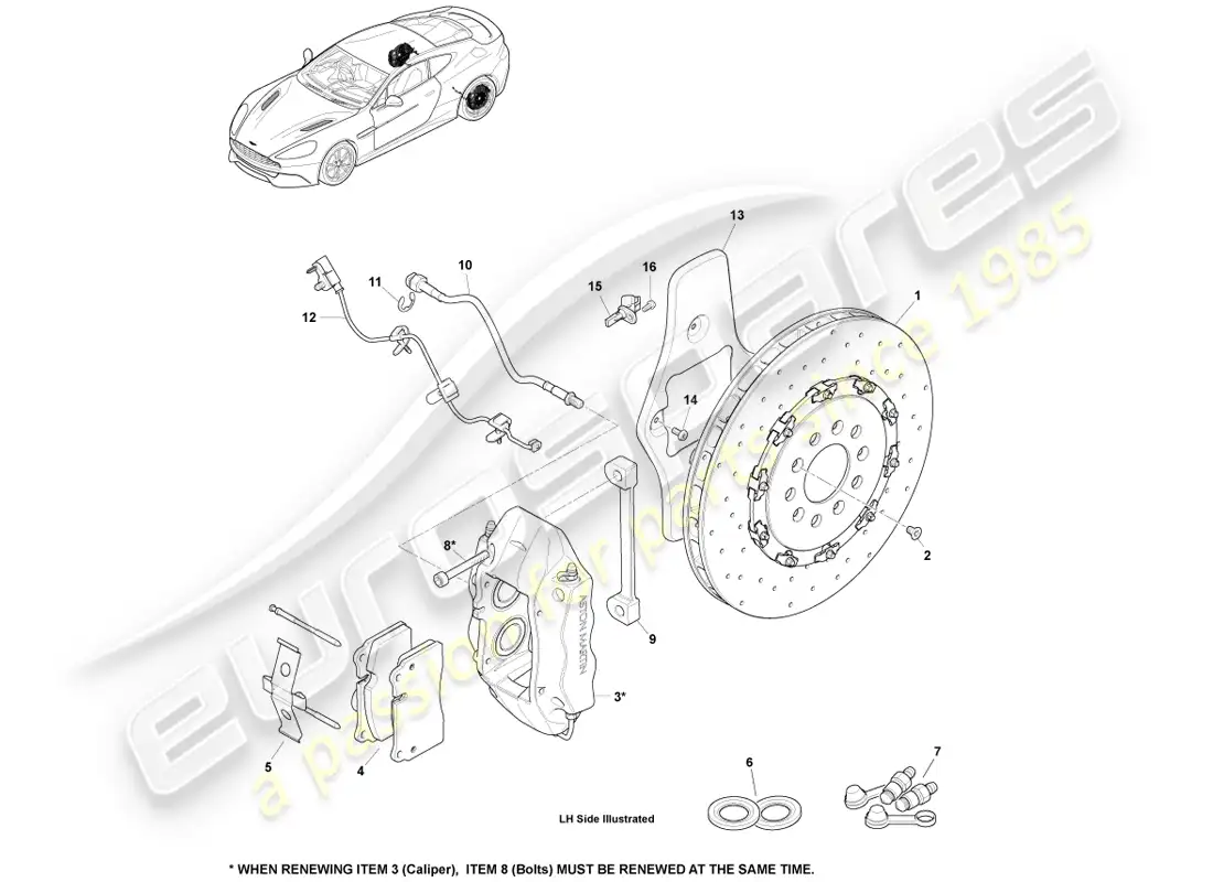 aston martin vanquish (2013) sistema de freno trasero diagrama de piezas
