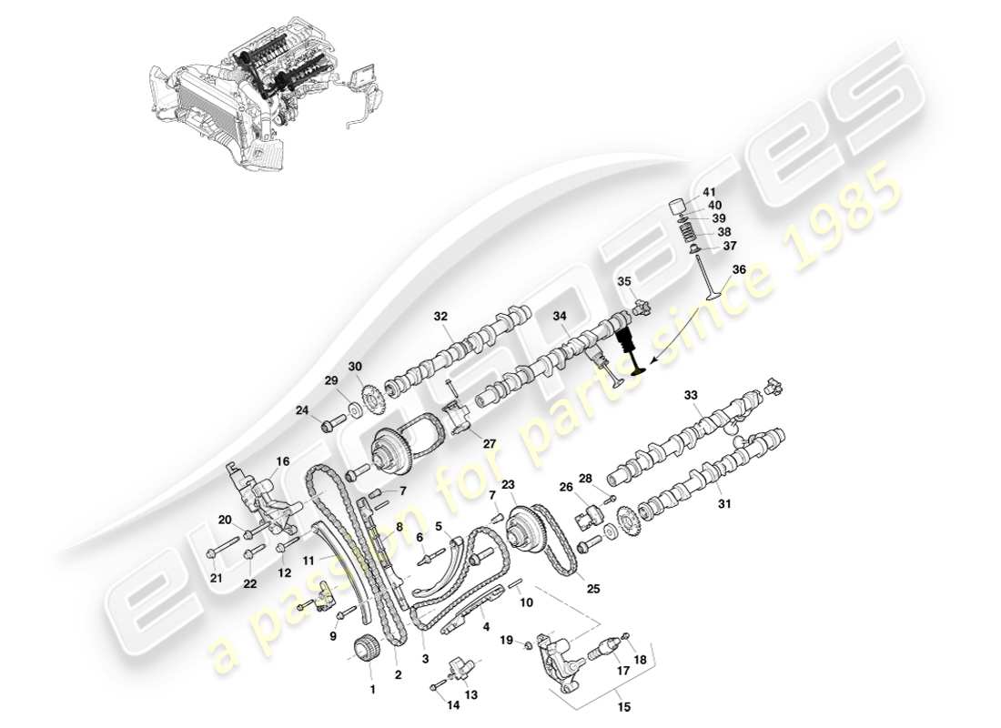 aston martin v8 vantage (2007) diagrama de piezas del tren de válvulas