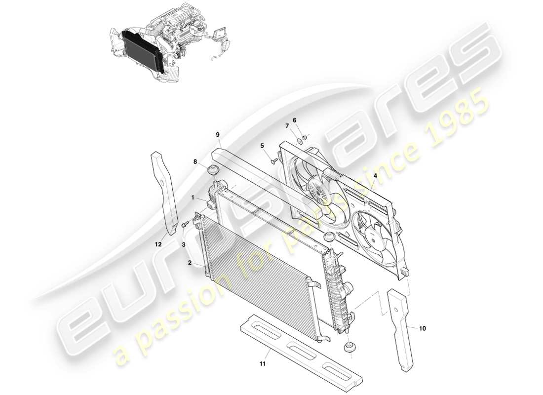 aston martin v8 vantage (2005) diagrama de piezas de refrigeración del motor (ajuste de línea)