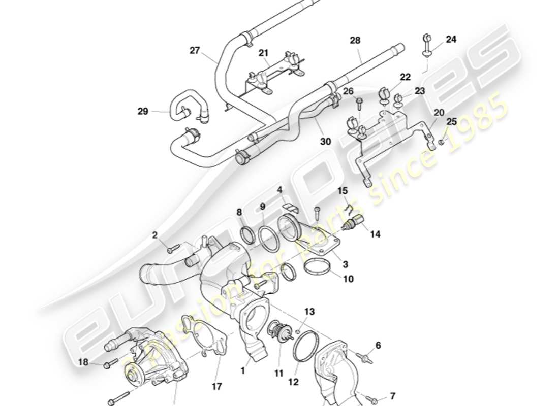 aston martin v8 vantage (2013) diagrama de piezas de refrigeración del motor