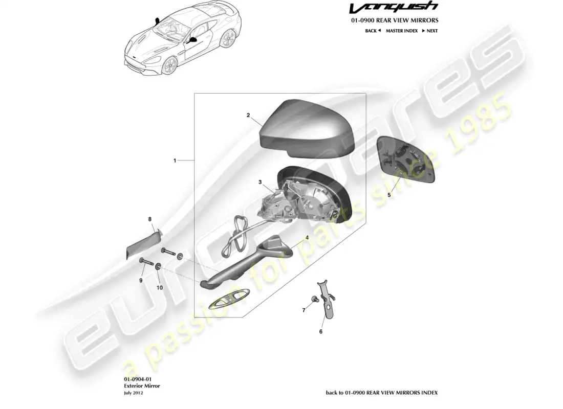 aston martin vanquish (2016) espejos retrovisores exteriores diagrama de piezas