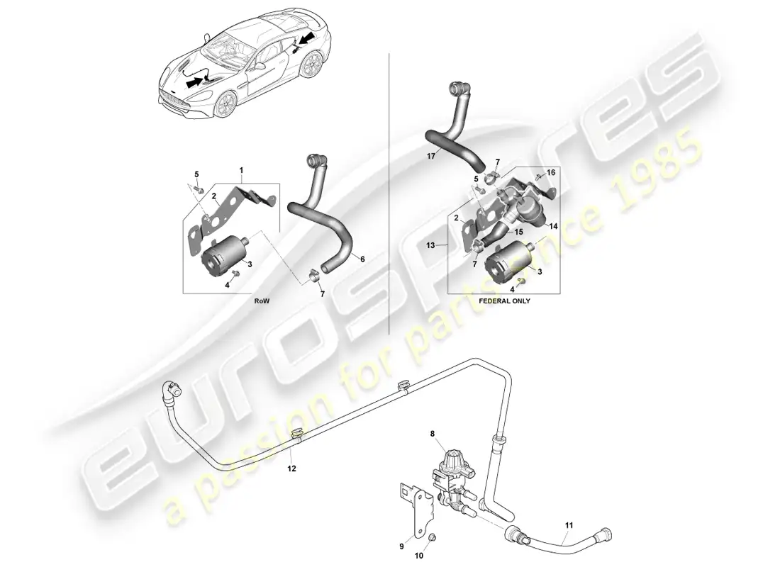 aston martin vanquish (2014) emisiones evaporativas diagrama de piezas