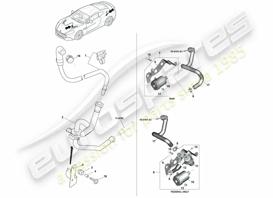 aston martin vanquish (2014) emisiones evaporativas, 15my diagrama de piezas