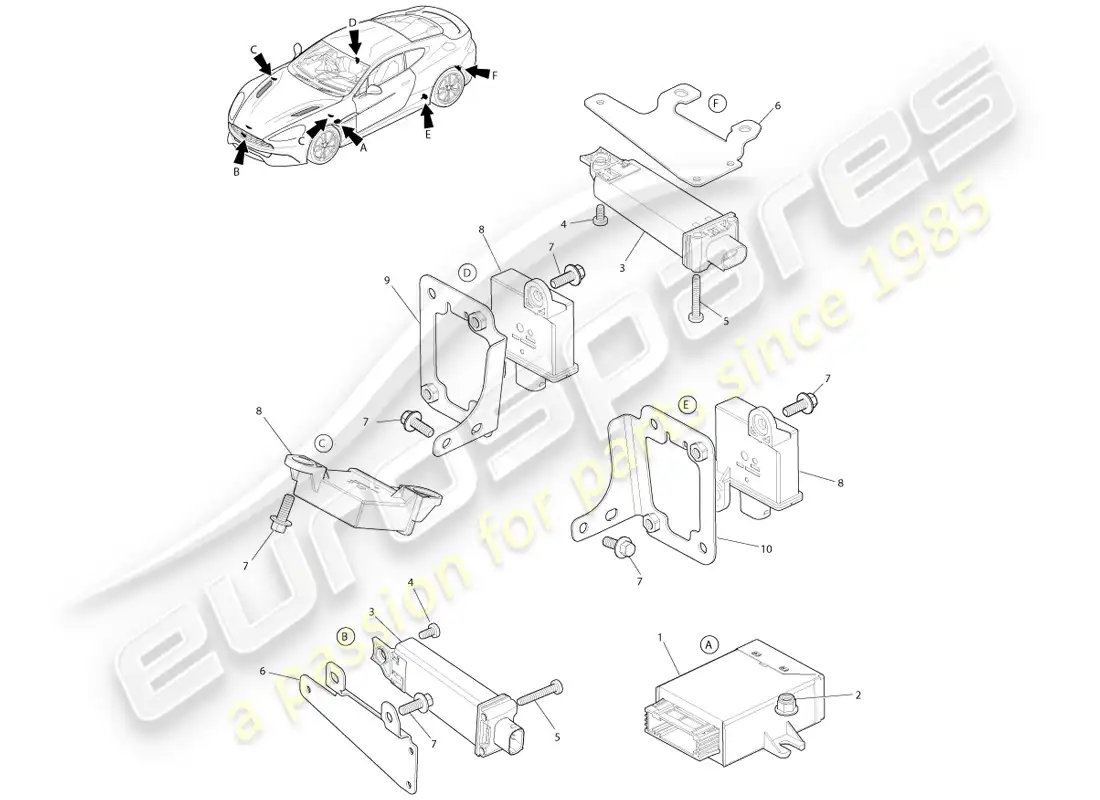 aston martin vanquish (2013) módulo de presión de neumáticos diagrama de piezas