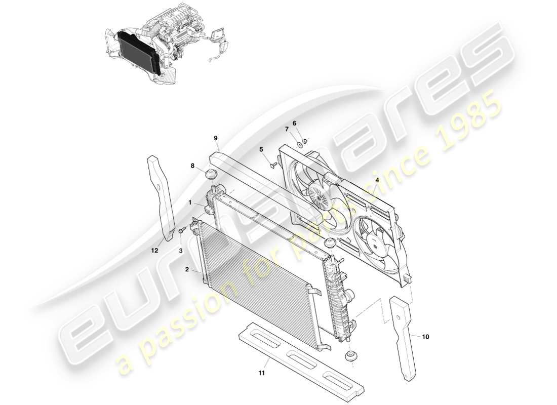 aston martin v8 vantage (2007) diagrama de piezas de refrigeración del motor (ajuste de línea)