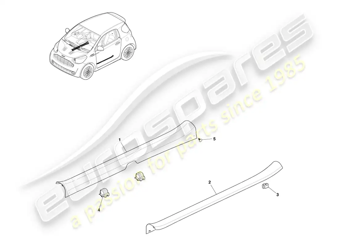 aston martin cygnet (2012) adornos y ornamentación del alféizar diagrama de piezas
