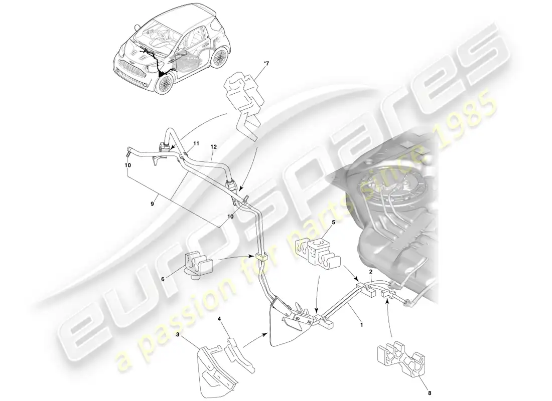 aston martin cygnet (2012) distribución de combustible diagrama de piezas
