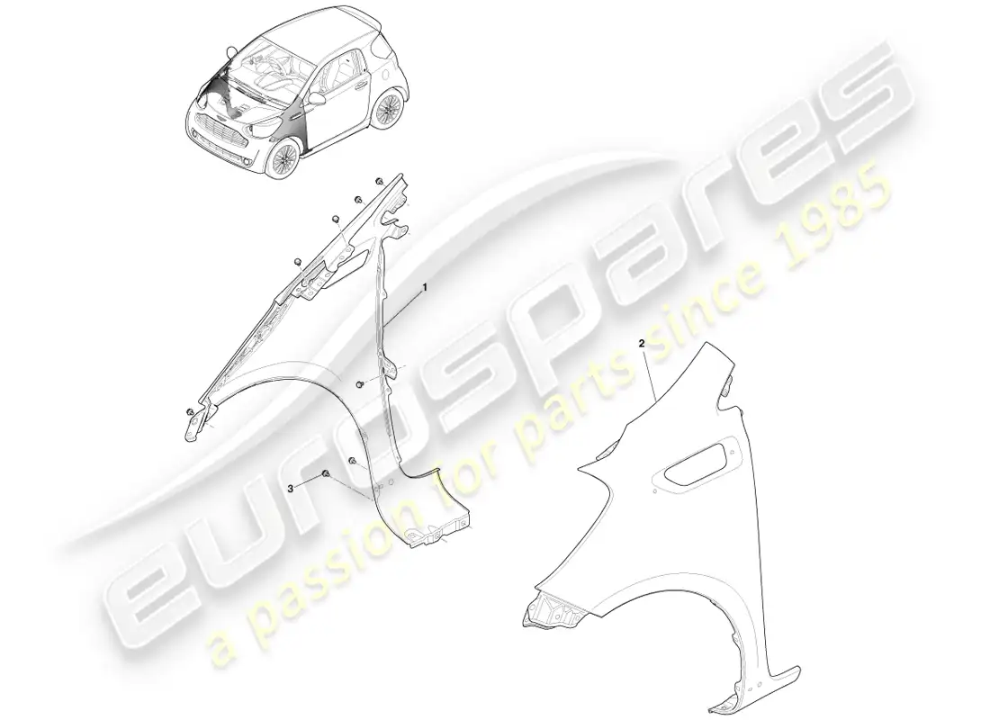 aston martin cygnet (2012) guardabarros delanteros diagrama de piezas