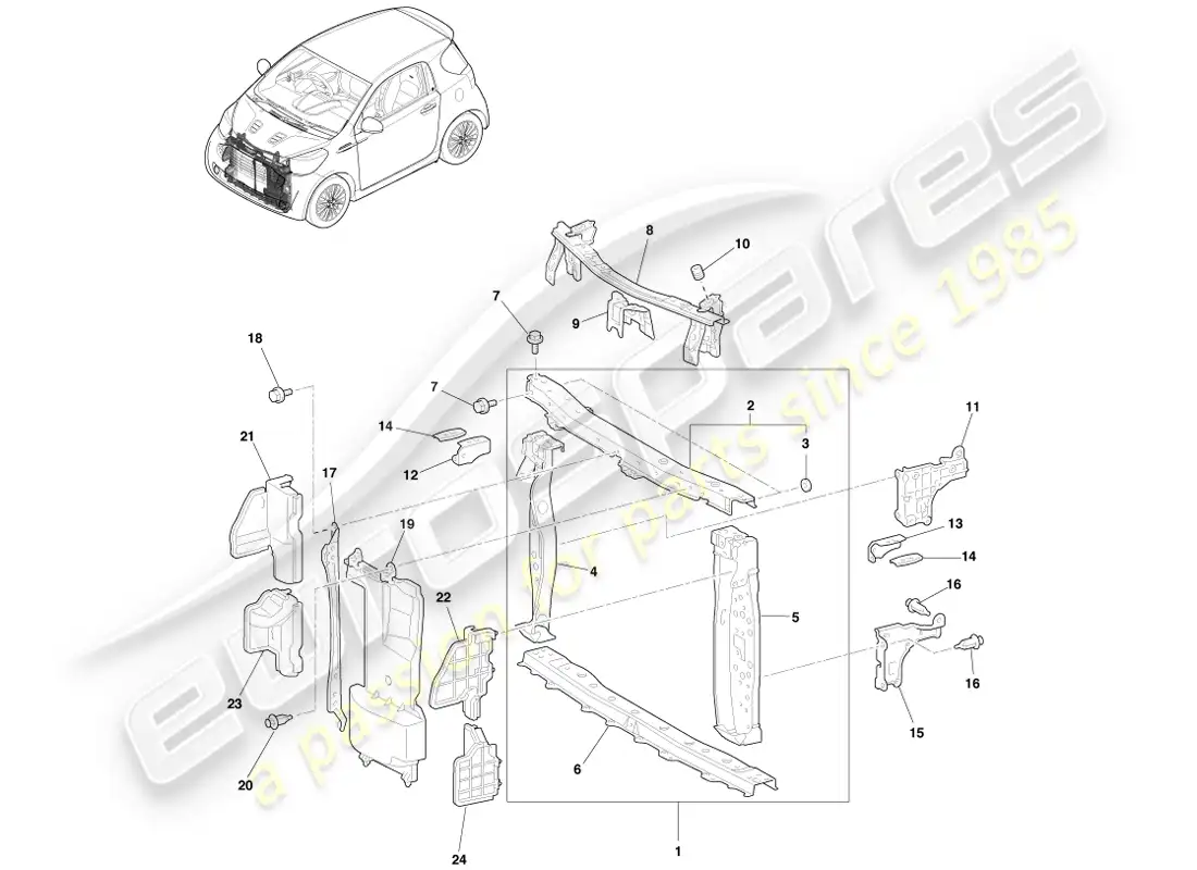 aston martin cygnet (2012) partido republicano y chapa frontal diagrama de piezas
