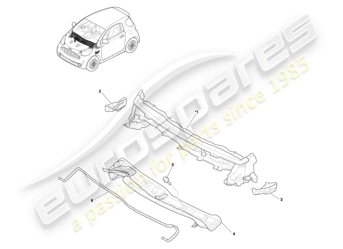 aston martin cygnet (2012) carrocería y capó diagrama de piezas