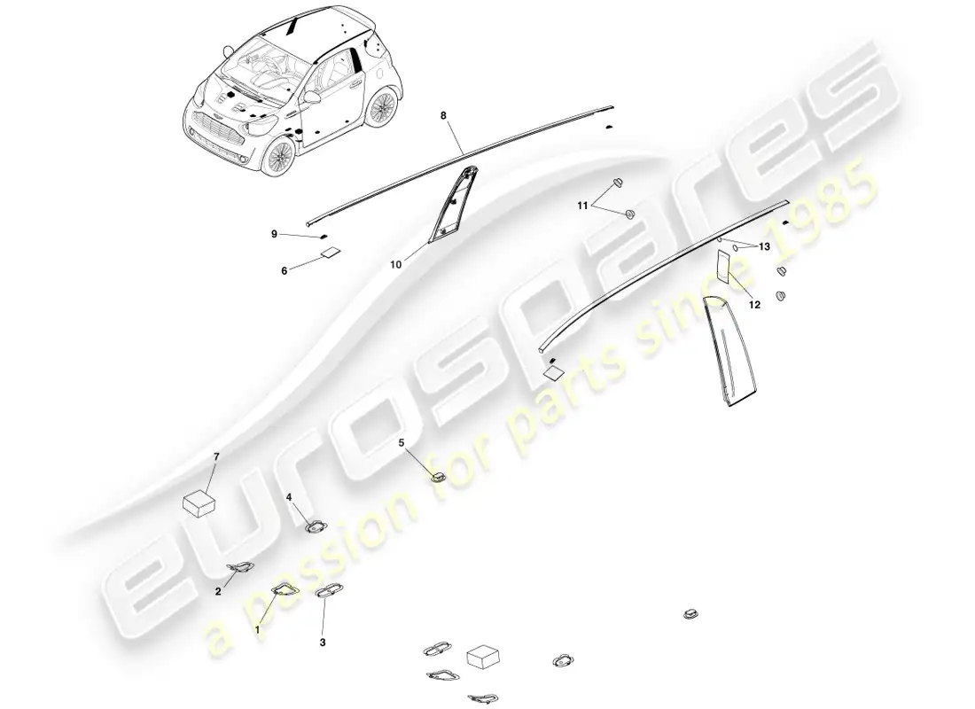aston martin cygnet (2012) sellado estático diagrama de piezas
