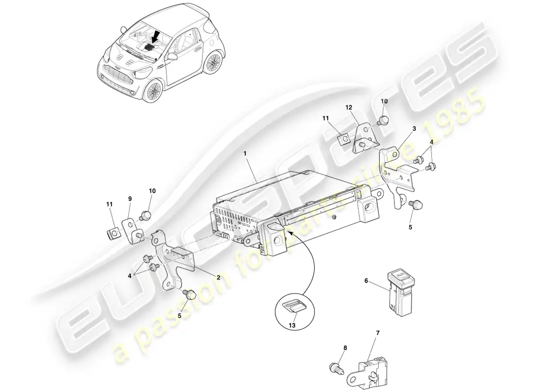 aston martin cygnet (2012) unidad principal de infoentretenimiento diagrama de piezas