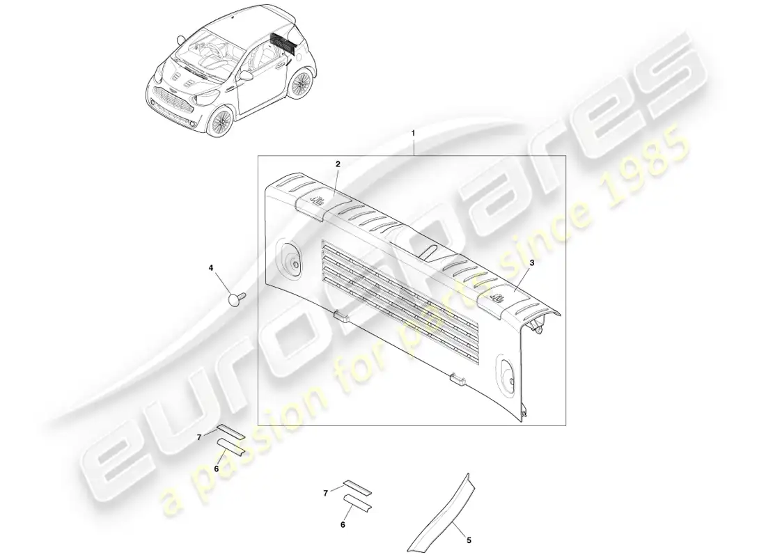 aston martin cygnet (2012) revestimiento del compartimento de carga diagrama de piezas