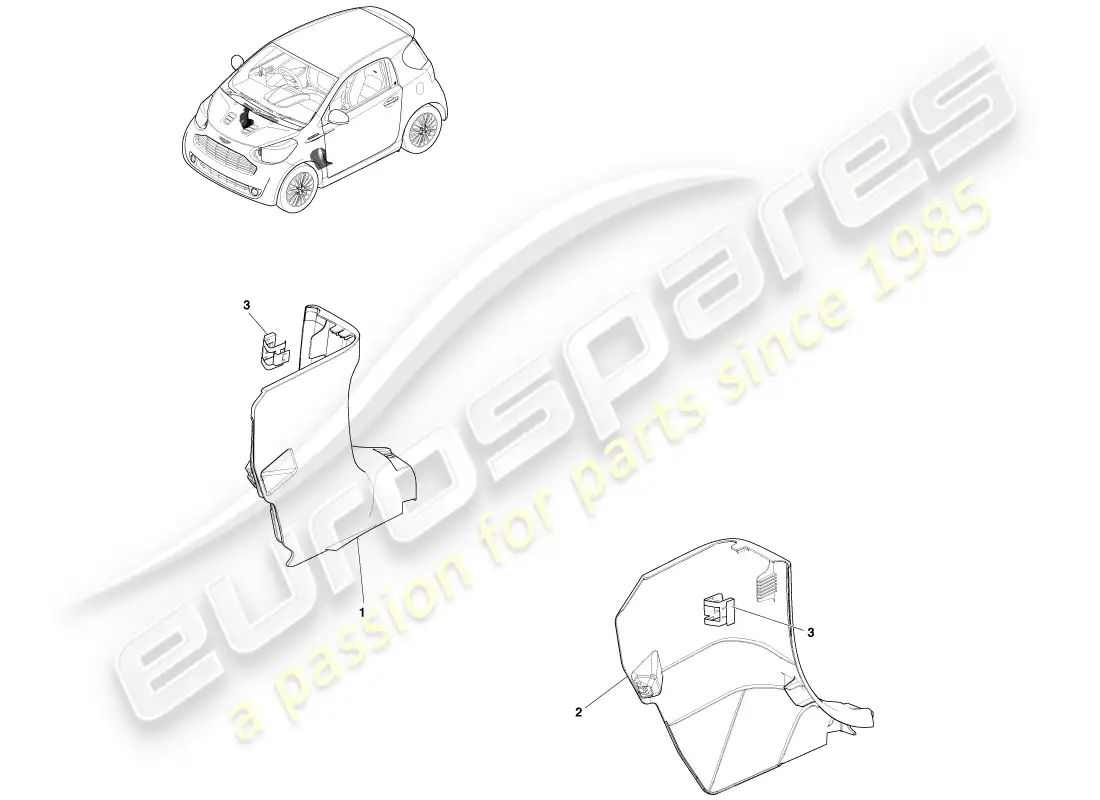 aston martin cygnet (2012) moldura del pilar inferior diagrama de piezas