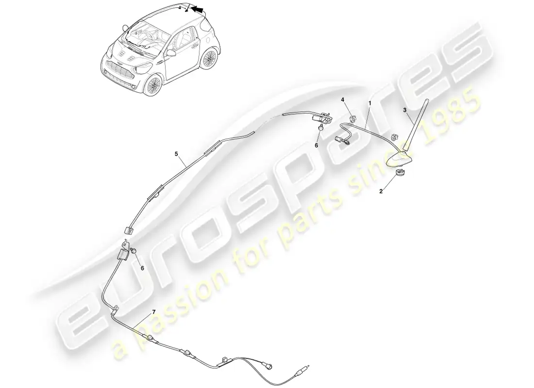 aston martin cygnet (2012) antena y cables diagrama de piezas
