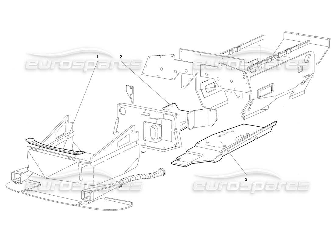 lamborghini diablo se30 (1995) diagrama de piezas de paneles de piso con estructura (válido para ee. uu., 1995 de enero)