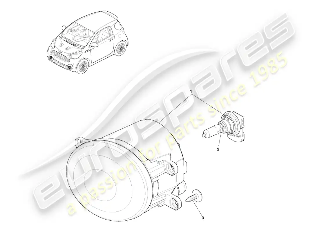 aston martin cygnet (2012) luces delanteras suplementarias diagrama de piezas