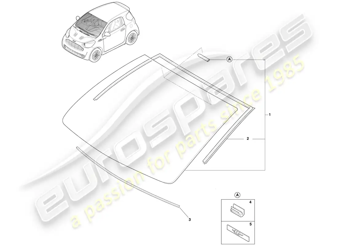 aston martin cygnet (2012) parabrisas diagrama de piezas