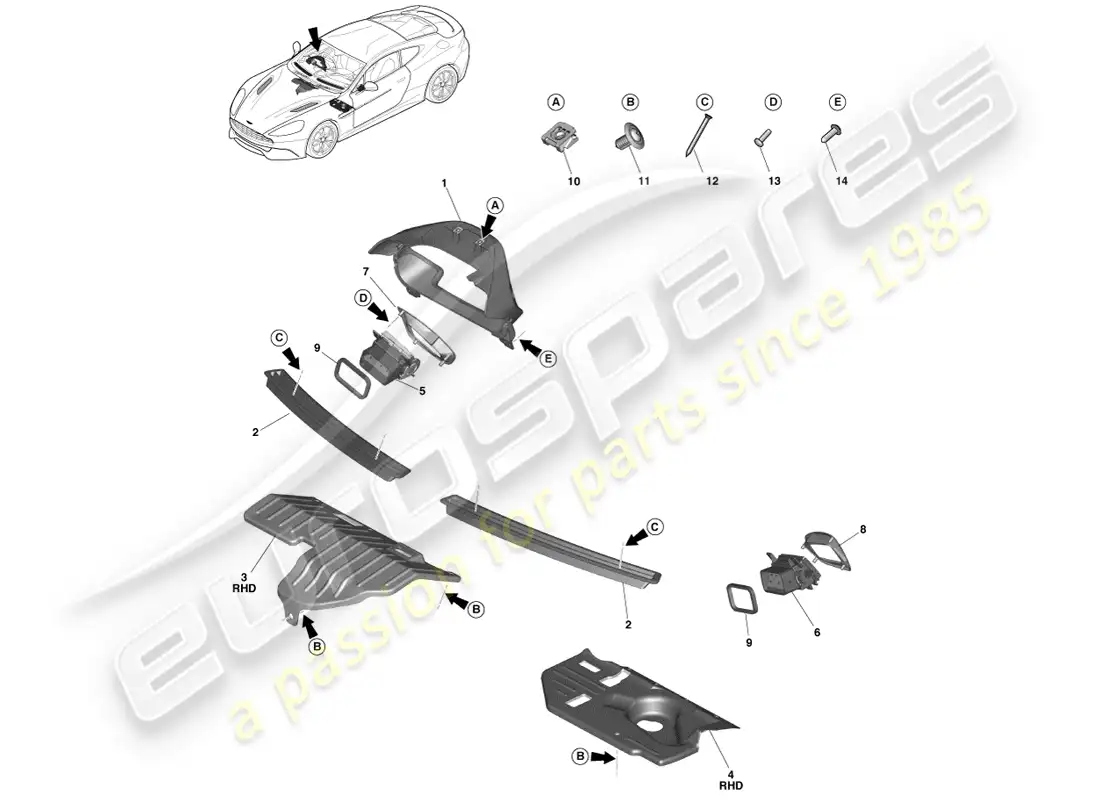 aston martin vanquish (2014) piezas aplicadas diagrama de piezas