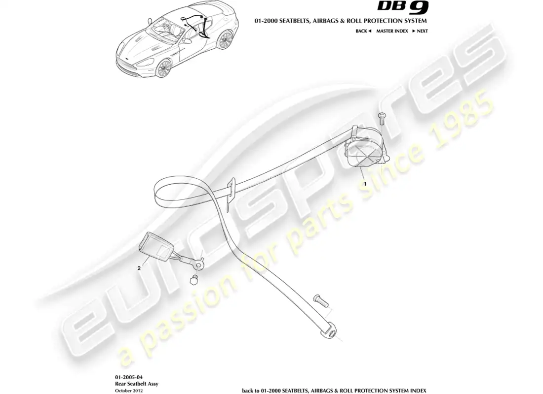 aston martin db9 (2014) cinturones de seguridad traseros diagrama de piezas
