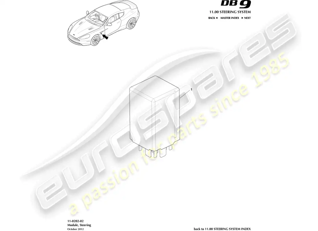 aston martin db9 (2013) módulo de dirección diagrama de piezas
