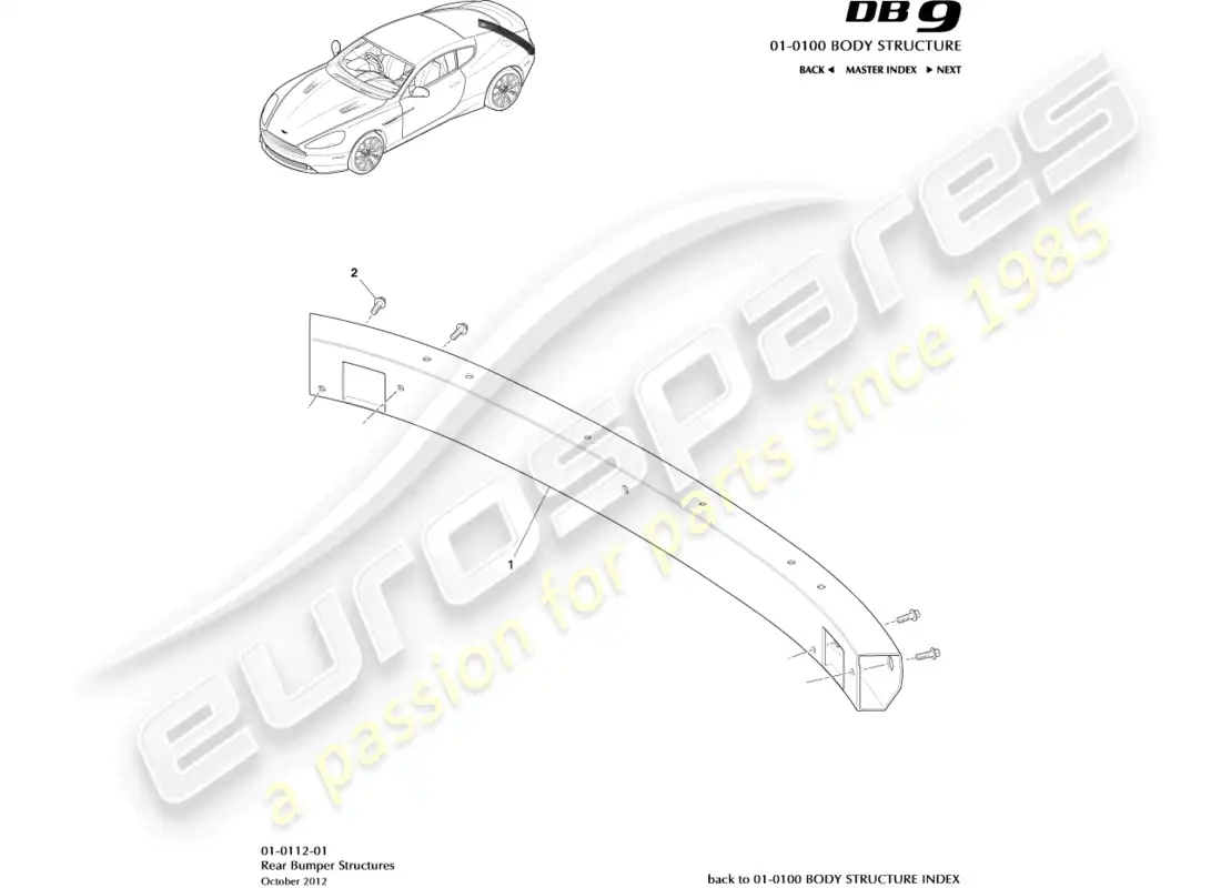 aston martin db9 (2014) estructura del parachoques trasero diagrama de piezas