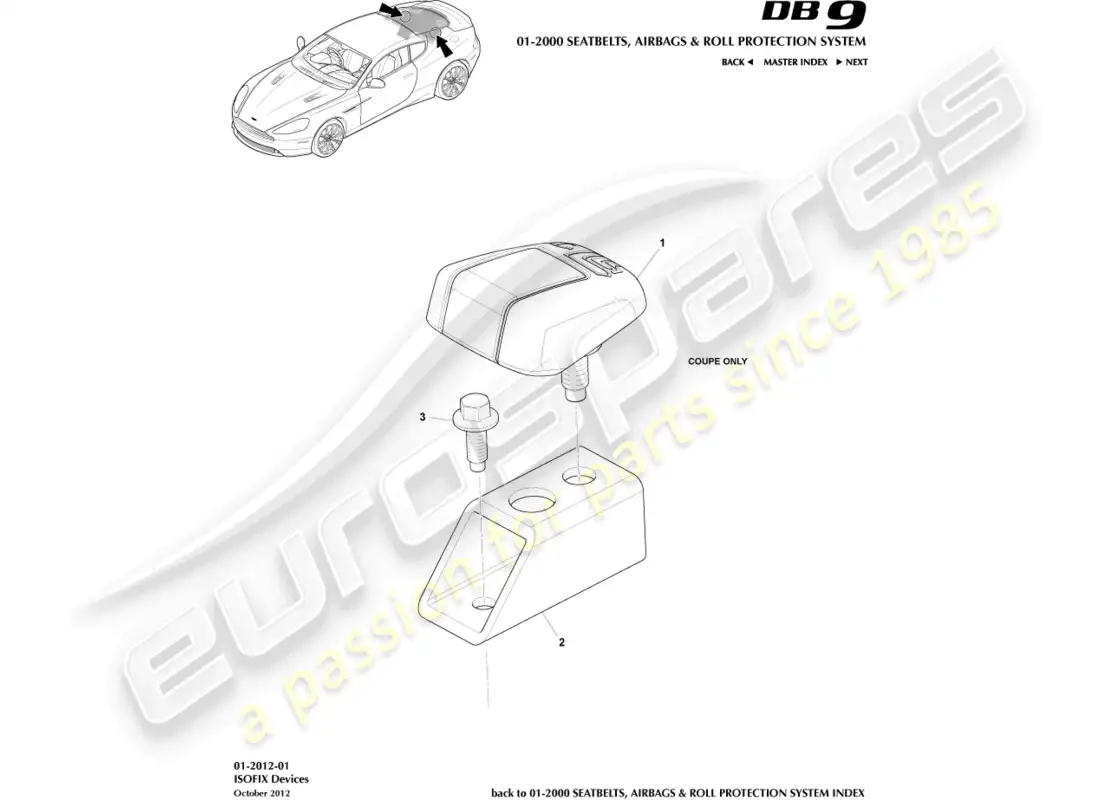 aston martin db9 (2014) soportes de sujeción isofix diagrama de piezas