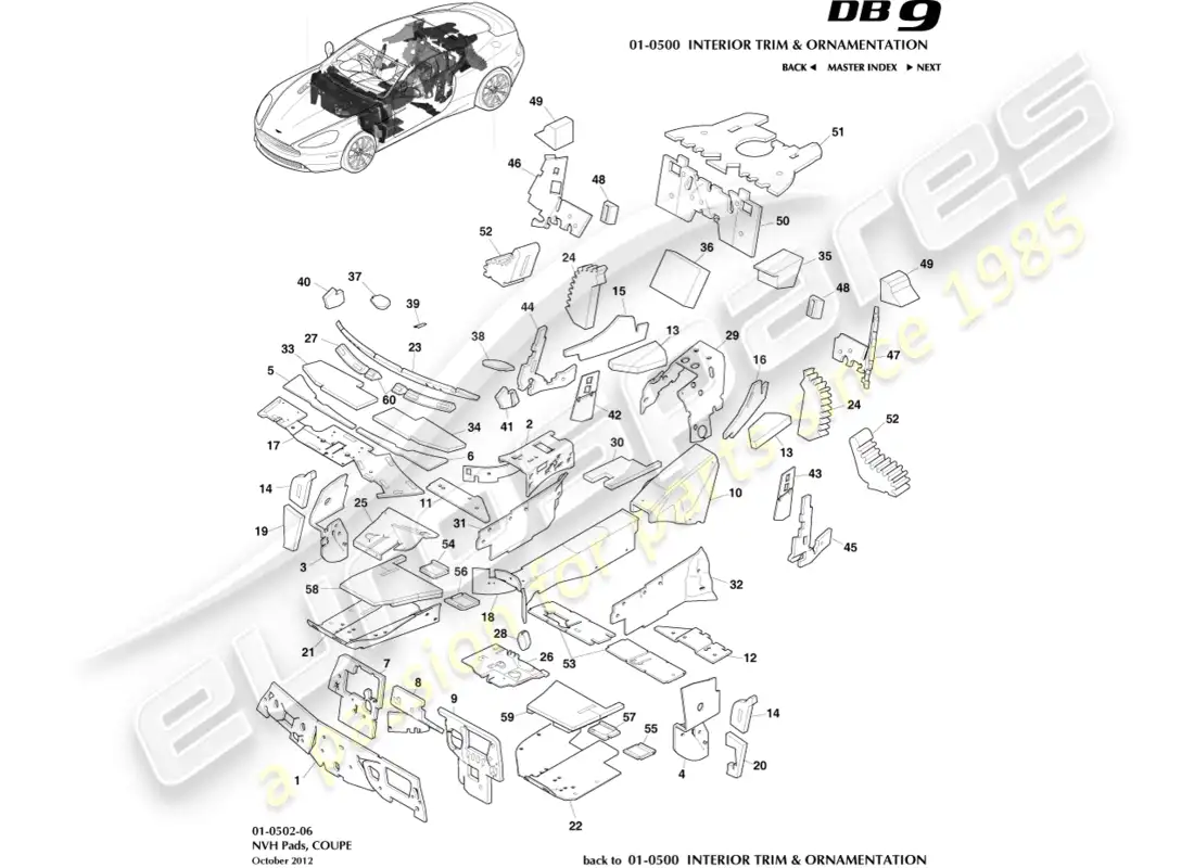 aston martin db9 (2013) pastillas nvh, coupé diagrama de piezas