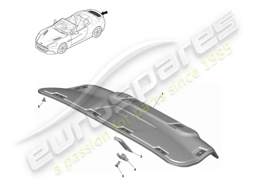 aston martin vanquish (2013) panel embellecedor del portón trasero, volante diagrama de piezas