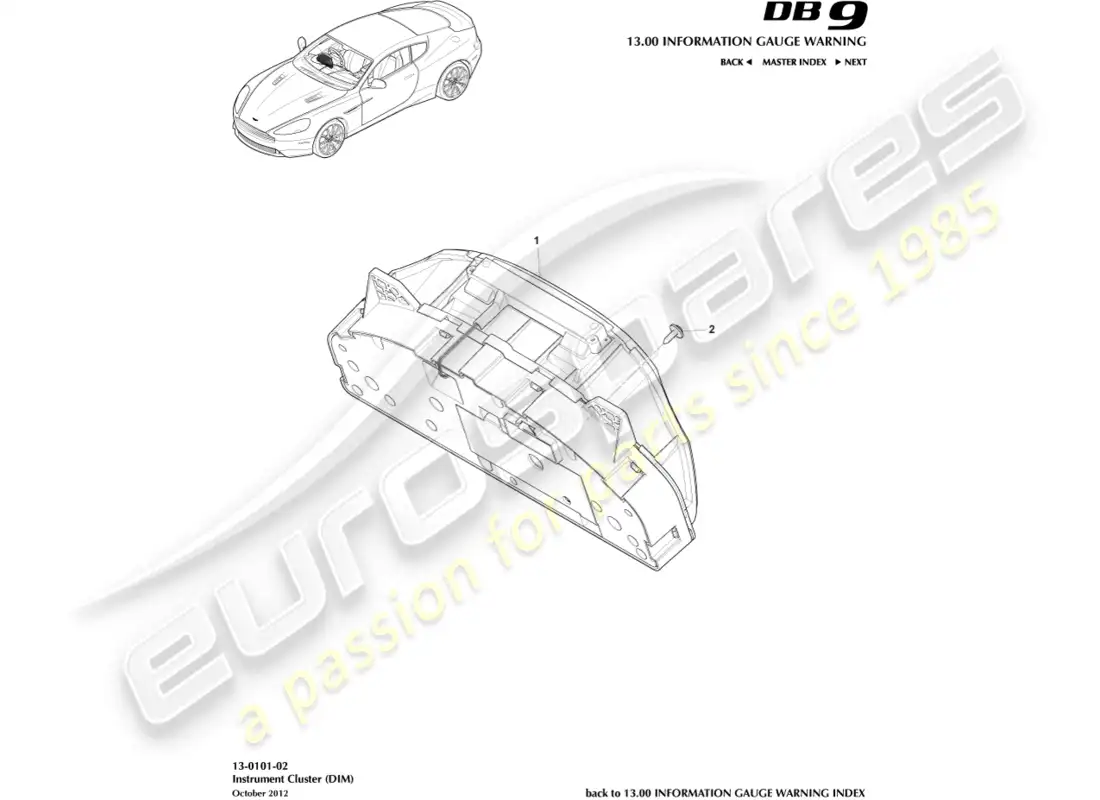 aston martin db9 (2013) combinación de instrumentos diagrama de piezas