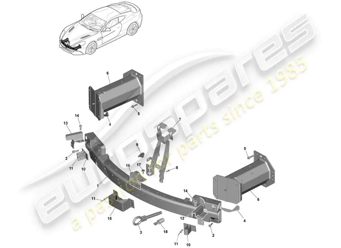 aston martin vanquish (2013) estructura del parachoques delantero, federal diagrama de piezas
