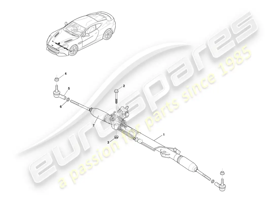 aston martin vanquish (2013) cremallera de dirección, lado derecho diagrama de piezas