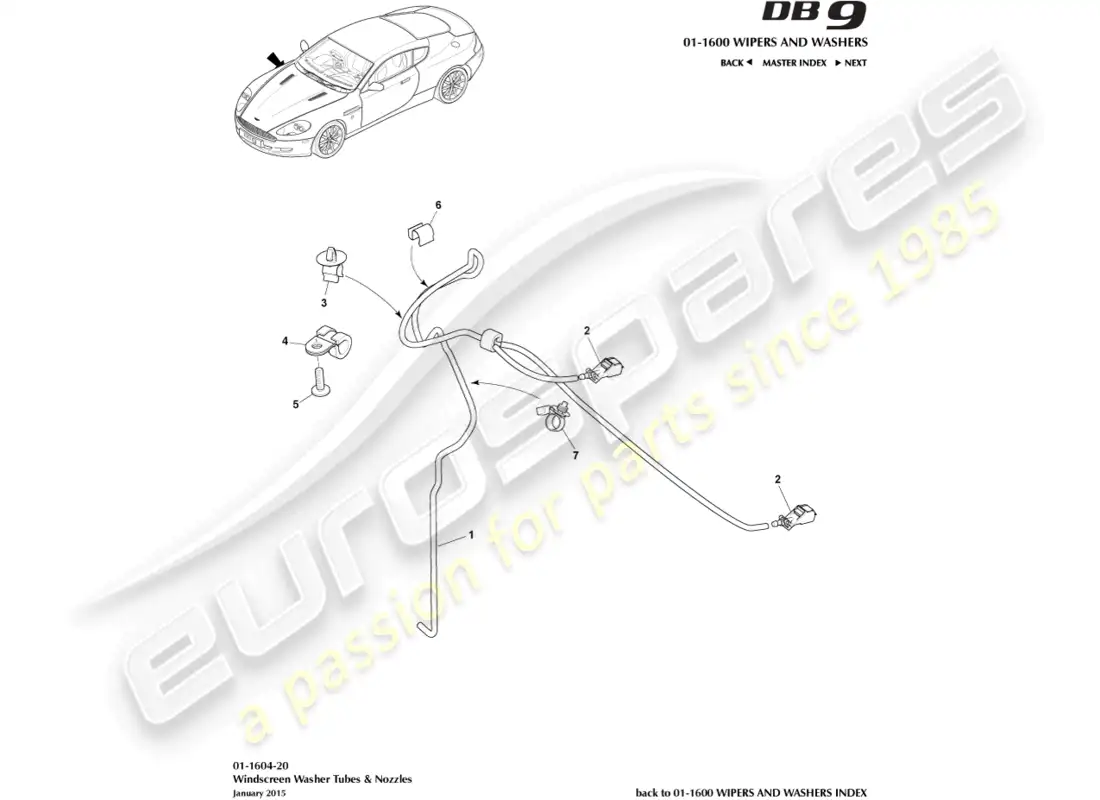 aston martin db9 (2012) lavado de parabrisas diagrama de piezas