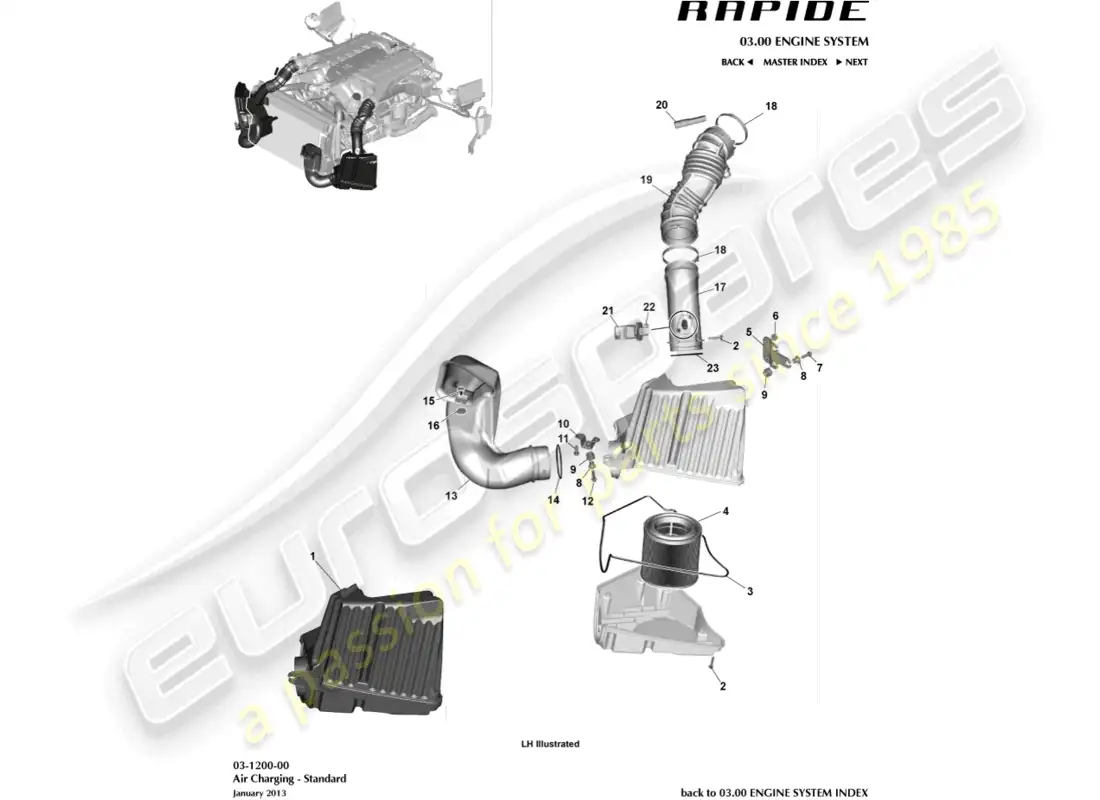 aston martin rapide (2012) carga de aire diagrama de piezas