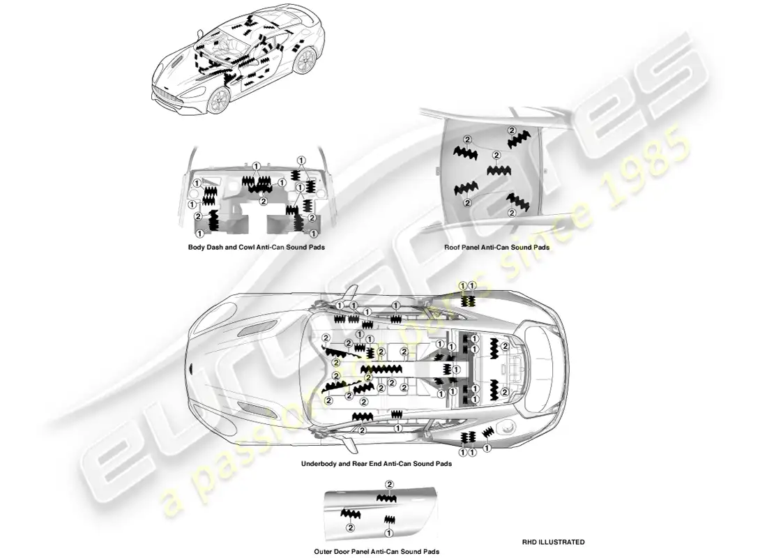 aston martin vanquish (2014) almohadillas anti-can, coupé diagrama de piezas