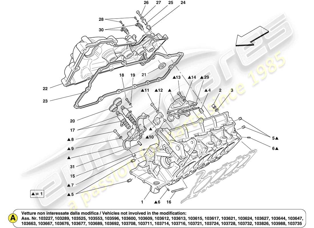 ferrari california (europe) diagrama de piezas de la culata del lado derecho