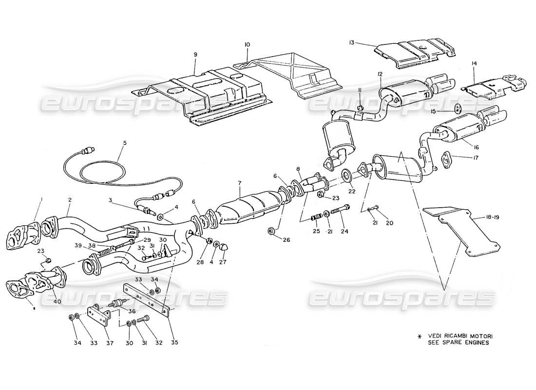 maserati ghibli 2.8 (non abs) diagrama de piezas del sistema de escape catalizado (2800cc)