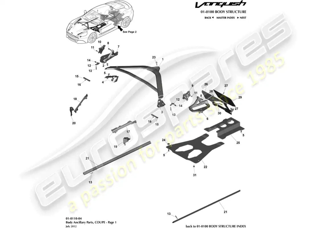 aston martin vanquish (2017) piezas auxiliares, cupé, página 1 diagrama de piezas