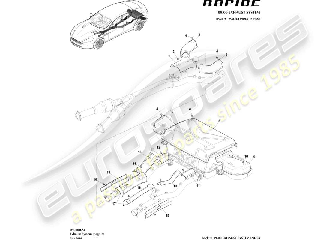 aston martin rapide (2010) escudos térmicos, delanteros diagrama de piezas
