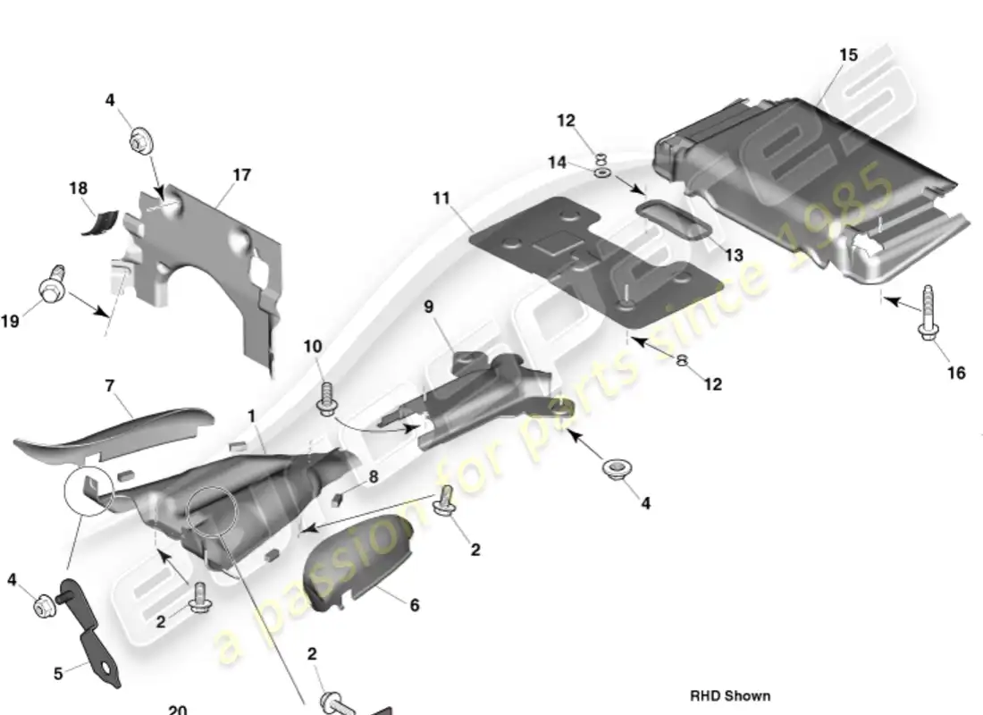 aston martin vanquish (2015) aislamiento térmico, ajuste del vehículo diagrama de piezas