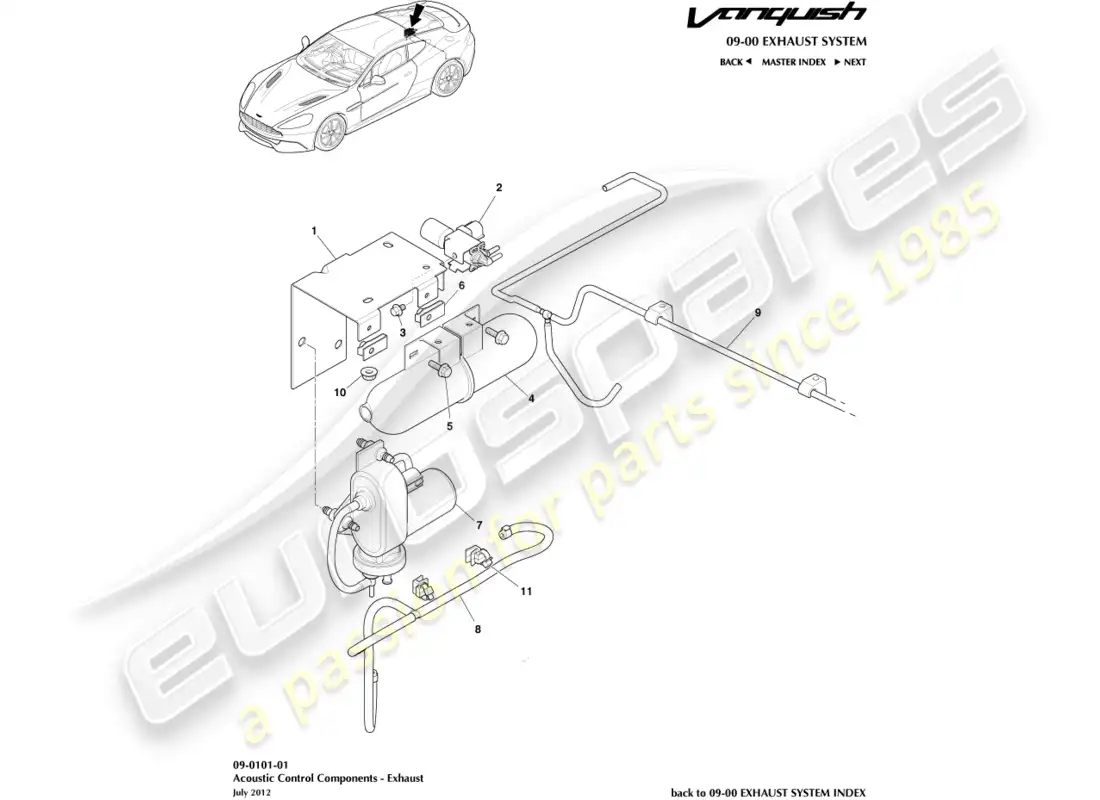 aston martin vanquish (2015) control acústico diagrama de piezas
