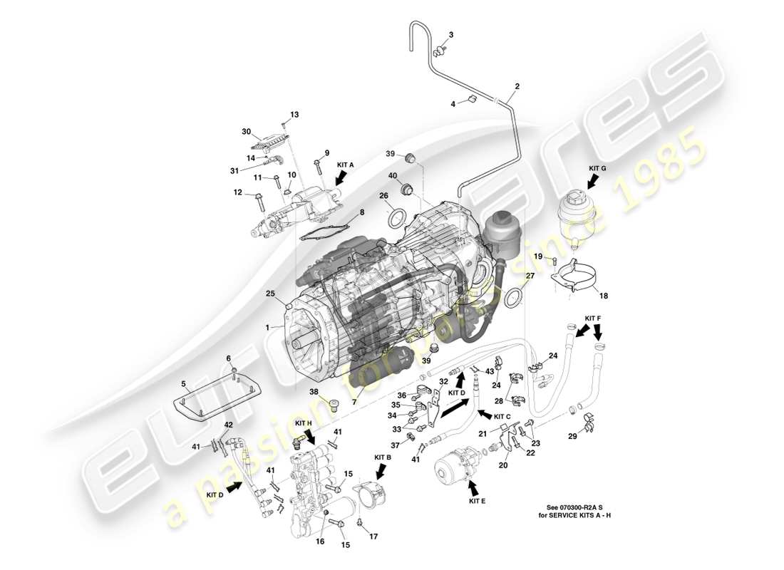 aston martin v8 vantage (2007) diagrama de piezas de transmisión, manual, 7 velocidad