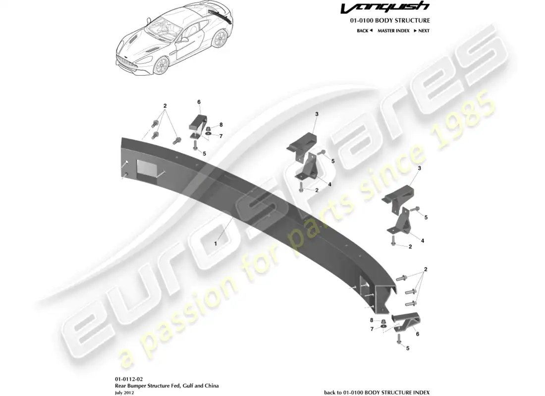 aston martin vanquish (2015) estructura de parachoques trasero, reserva federal, ccg, china diagrama de piezas