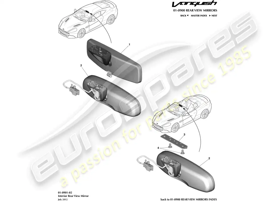 aston martin vanquish (2018) espejo interior diagrama de piezas