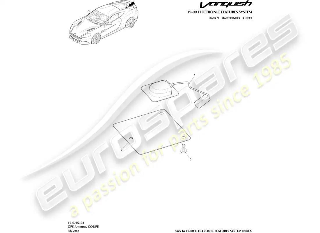 aston martin vanquish (2017) antena gps, coupé diagrama de piezas