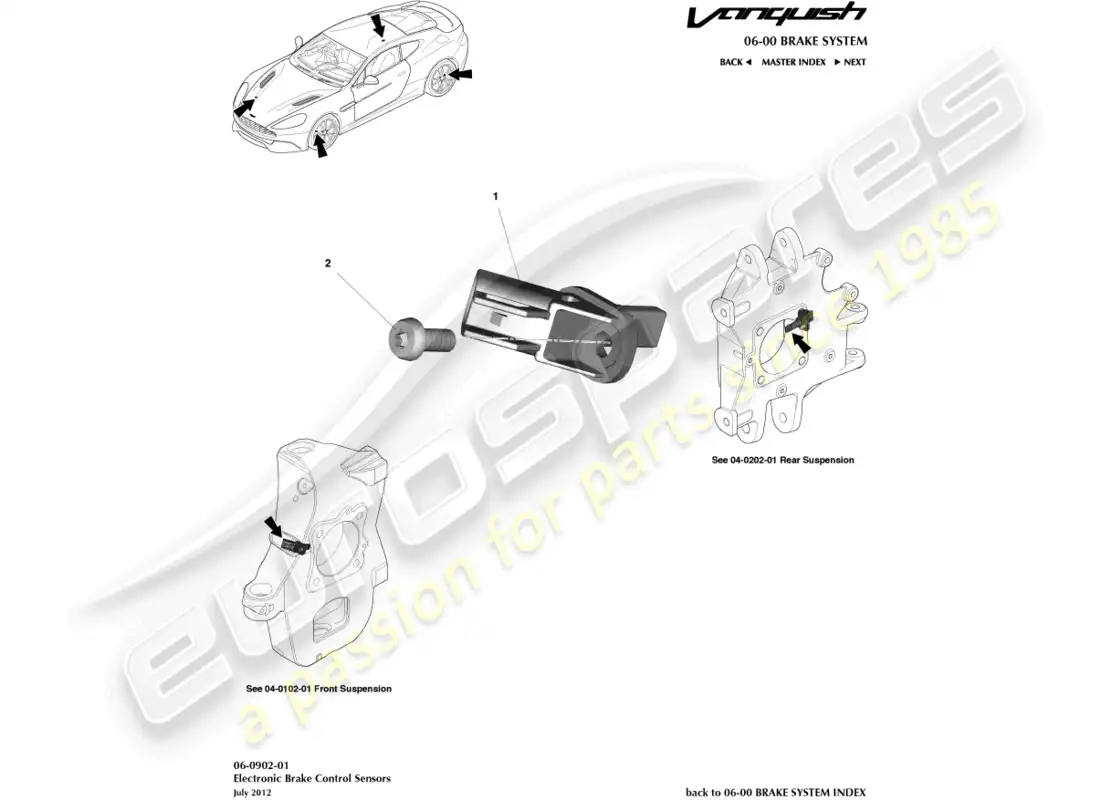 aston martin vanquish (2015) sensor de velocidad de la rueda diagrama de piezas