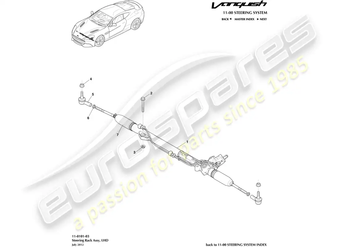 aston martin vanquish (2016) cremallera de dirección, lhd diagrama de piezas
