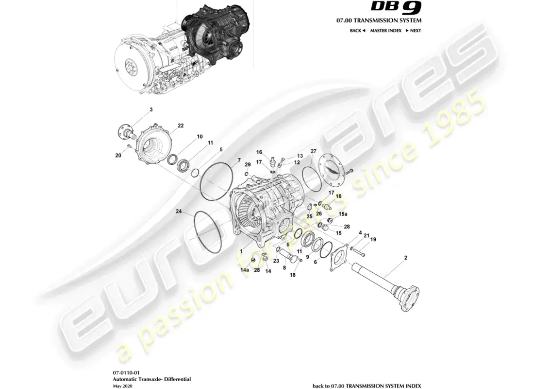 aston martin db9 (2013) diferencial diagrama de piezas