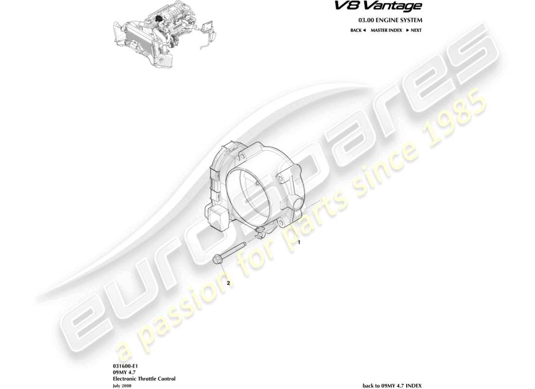 aston martin v8 vantage (2010) diagrama de piezas del control del acelerador
