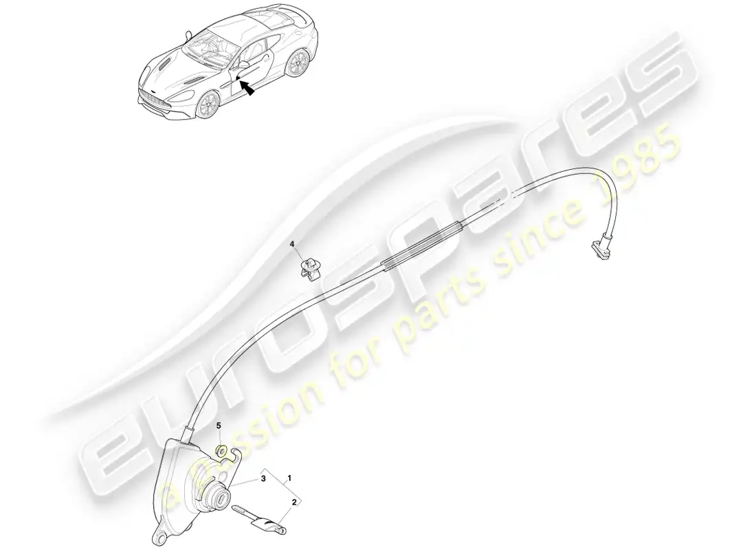 aston martin vanquish (2014) juego de cerradura y llaves diagrama de piezas